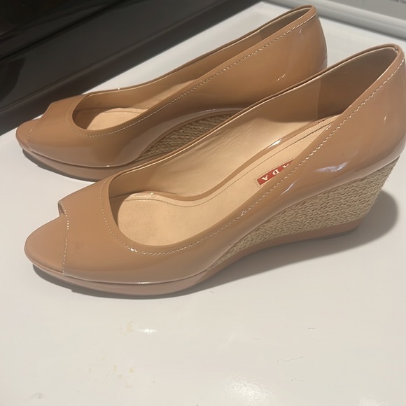 Prada Nude Peep Toe Wedge - Picture 2 of 4